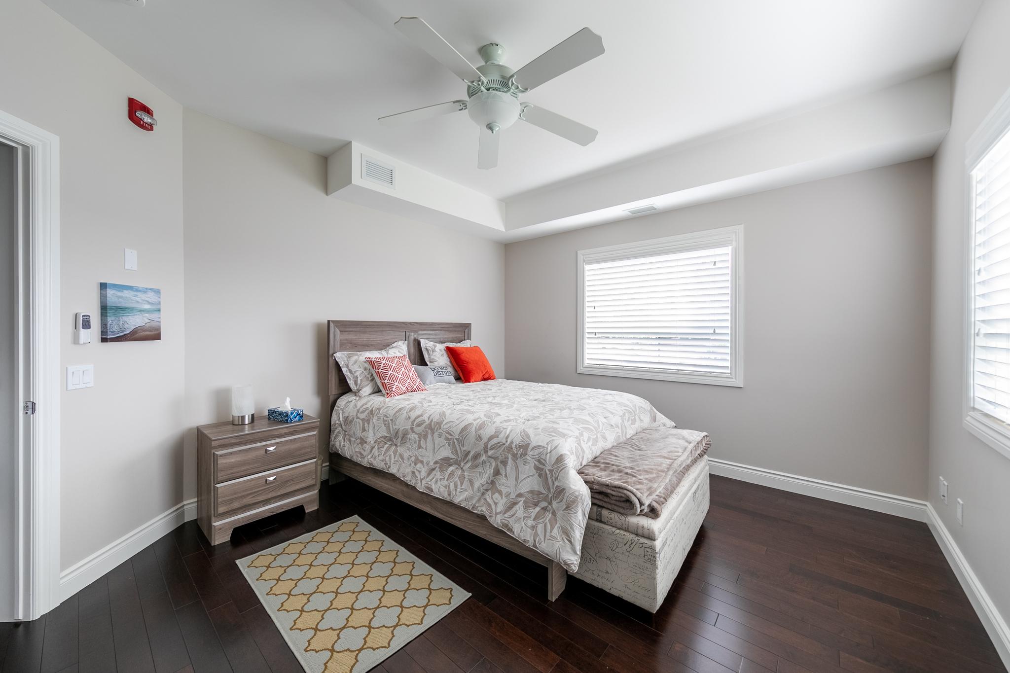 Spacious luxury rental suite with elegant furnishings